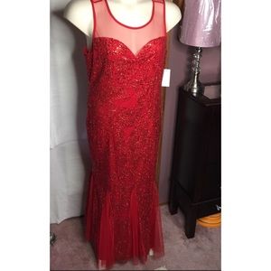 Candalite Red Sheer Sequin Formal Prom Dress